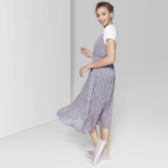 NWT Wild Fable purple floral tiered midi dress - Picture 2 of 12